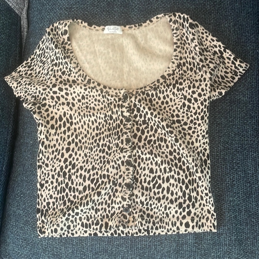 Brandy Melville (John galt) cheetah print button crop top